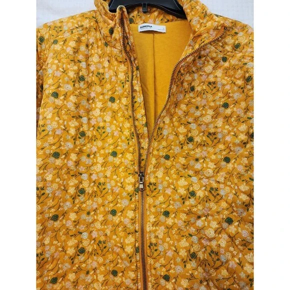 Sonoma Women's Jacket Sz Large 100% Cotton Quilted in Gold Floral Print - Picture 2 of 10